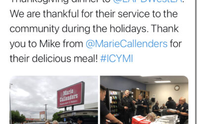 11/28/19 – FOWLA provides Thanksgiving dinner to West LAPD Officers